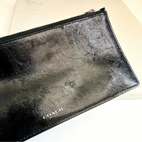 NWOT Coach New York Black Leather Zipper Polyester Lining Clutch/Pouch Bag - Picture 3 of 5